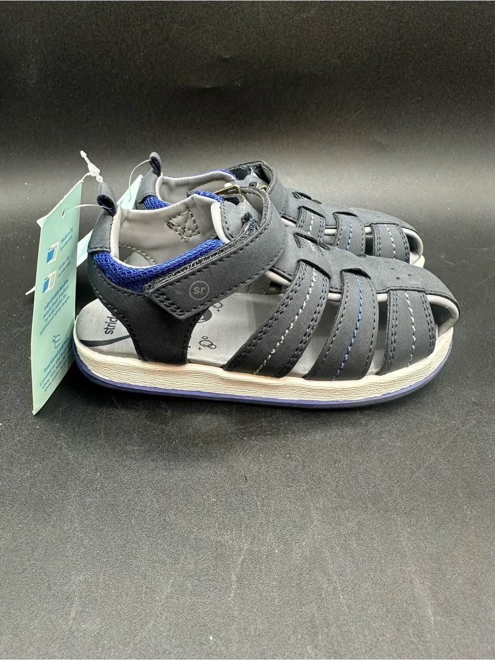 NWT Stride Rite 360 Navy Blue Paddy Toddler Size 8 Leather Paddy Sandals